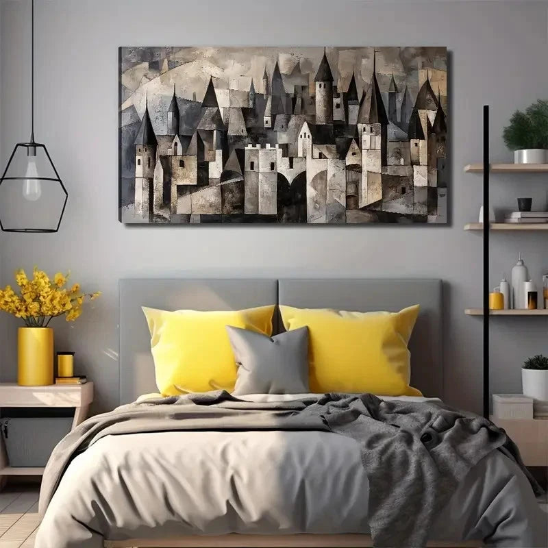 Abstract Castle Modern Wall Art Canvas Office Home Room Framed 120x60cm