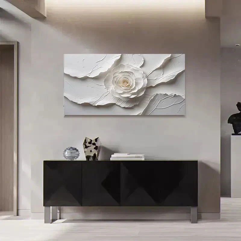 Elegant White Paper Rose Wall Art Canvas Office Home Room Framed 120x60cm - Bella Home Decor