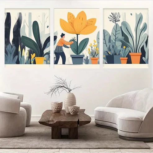 3pcs Vibrant Modern Botanical Delight Canvas Wall Art Canvas Unframed - High Quality Print 100% Australian Made Wall Canvas
