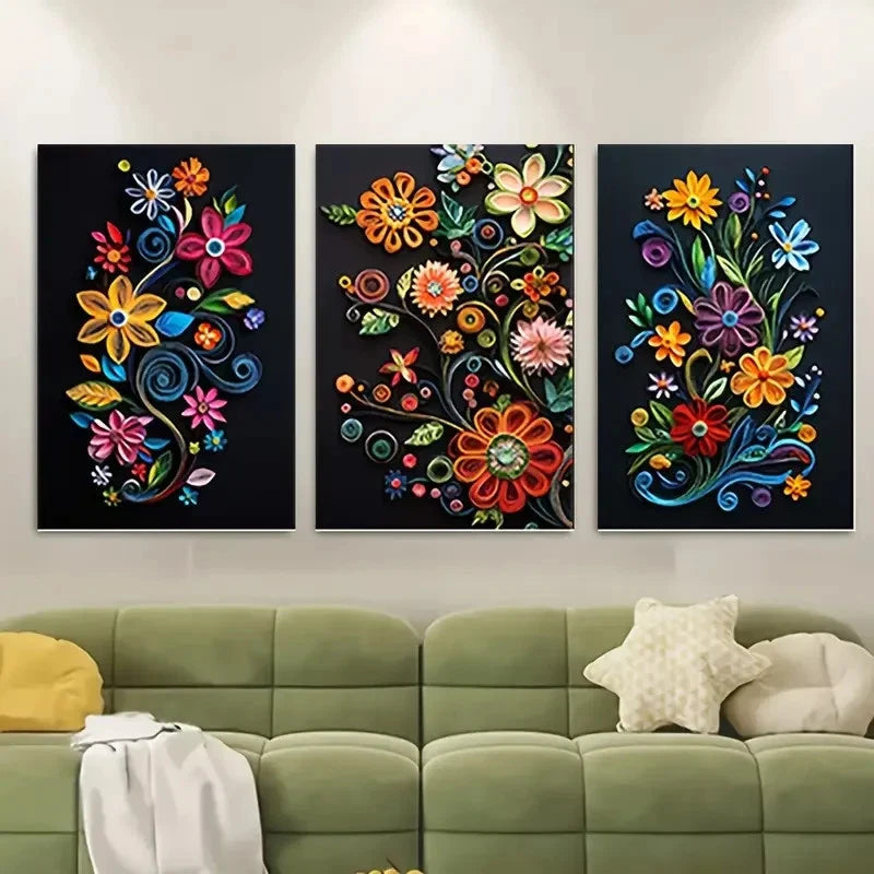 3pcs Boho Floral Kitchen Dorm BF Wall Art Set Canvas Framed 50x70cm - High Quality Print 100% Australian Made Wall Canvas Ready to Hang - Bella Home Decor