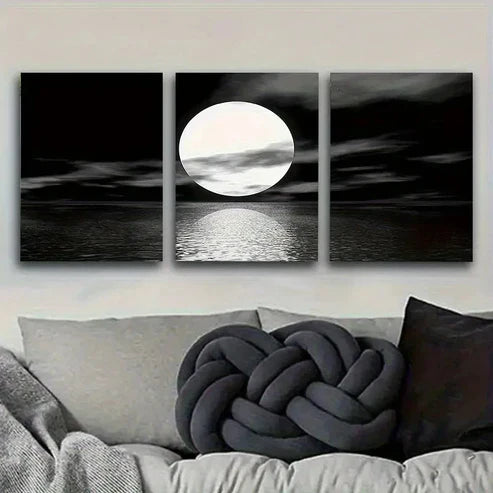 3pcs Moon Over Calm Waters Wall Art Canvas Unframed - High Quality Print 100% Australian Made Wall Canvas - Bella Home Decor
