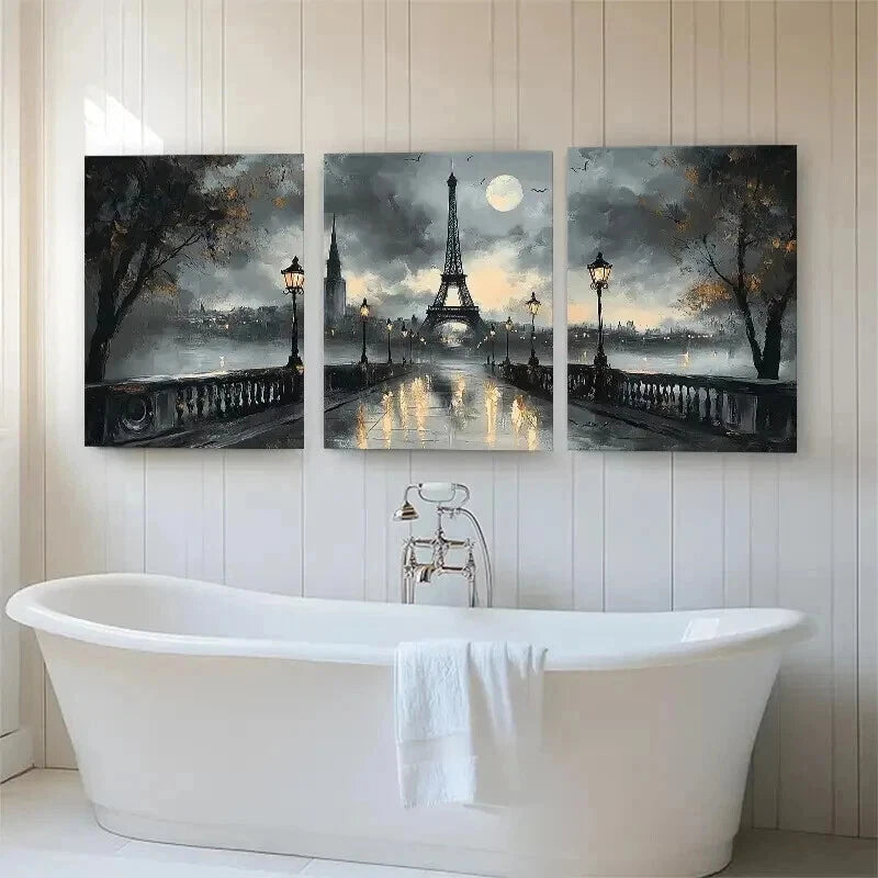 3pcs Paris Eiffel Tower Romantic Rainy Perfect Wall Art Set Canvas Framed 60x90cm - High Quality Print 100% Australian Made Wall Canvas Ready to Hang - Bella Home Decor