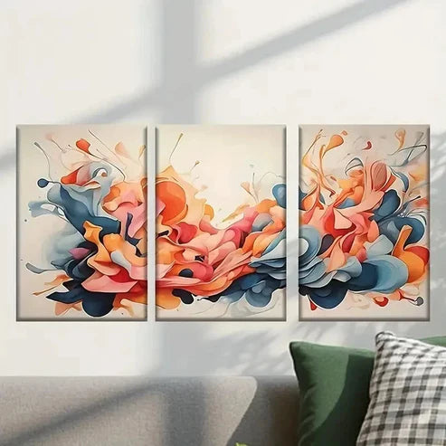 3pcs Abstract Orange and Blue painting Wall Art Canvas Unframed - High Quality Print 100% Australian Made Wall Canvas