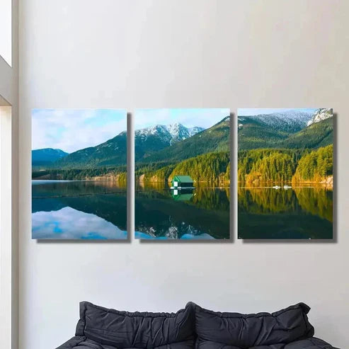 3pcs Lake Reflecting Natural Mountain Scenery Wall Art Set Canvas Unframed - High Quality Print 100% Australian Made Wall Canvas