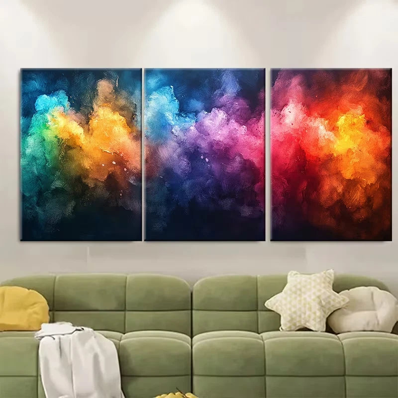 3pcs Diagonal Rainbow Watercolor Metal Print Ready to Hang Art