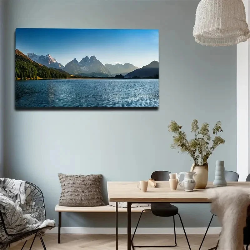 Mountain Lake Landscape Wall Art Canvas Office Home Room Framed 120x60cm