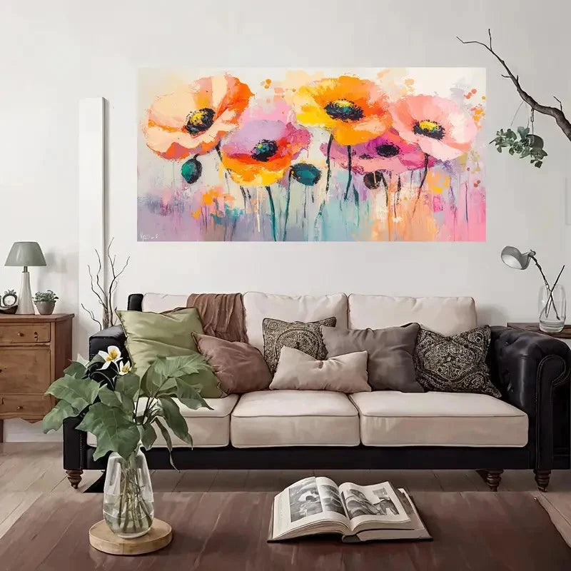 Vibrant Abstract Floral Wall Art Canvas Office Home Room Framed 120x60cm