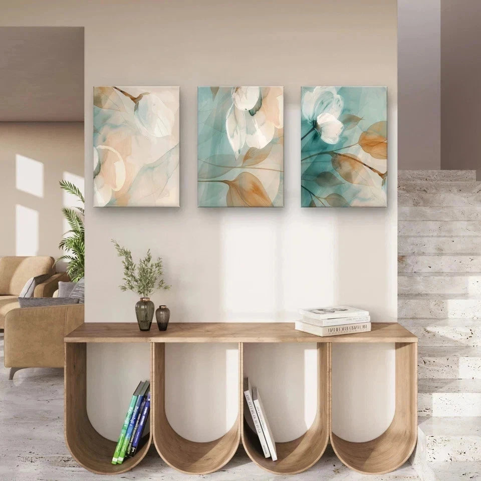 3pcs Modern Ethereal Floral Soft Pattern Wall Art Set Canvas Framed 50x70cm - High Quality Print 100% Australian Made Wall Canvas Ready to Hang