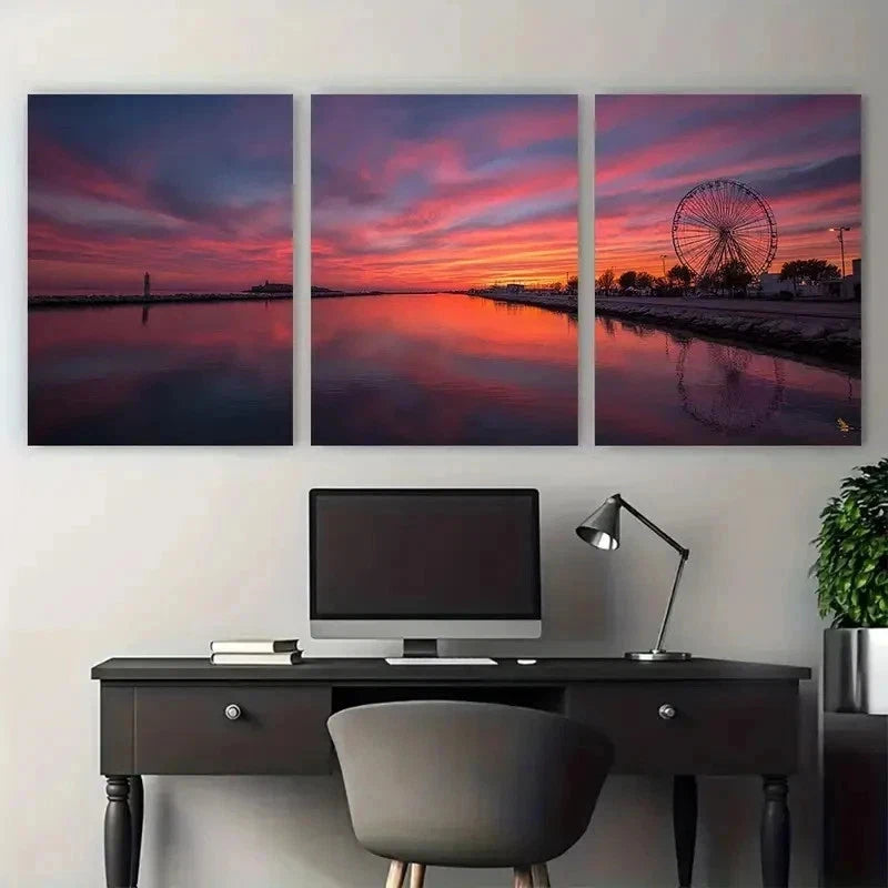 3pcs Twilight Serenade Seaside Décor Perfect Wall Art Set Canvas Framed 50x70cm - High Quality Print 100% Australian Made Wall Canvas Ready to Hang