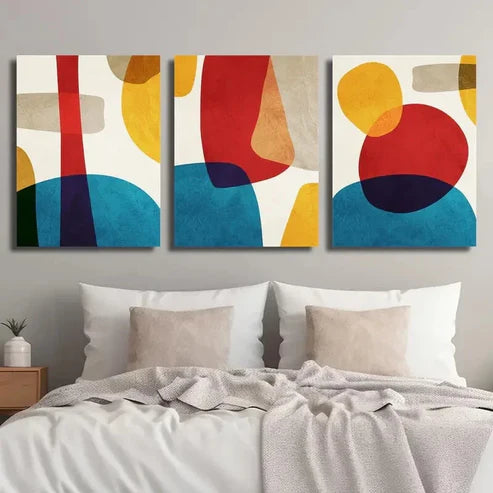 3pcs Abstract Colorful Creative Geometric Wall Art Set Canvas Unframed - High Quality Print 100% Australian Made Wall Canvas - Bella Home Decor