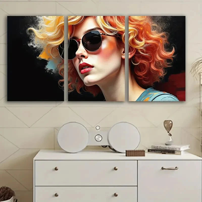 3pcs Woman In Fashion Glasses Wall Art Set Canvas Framed 40x60cm - High Quality Print 100% Australian Made Wall Canvas Ready to Hang