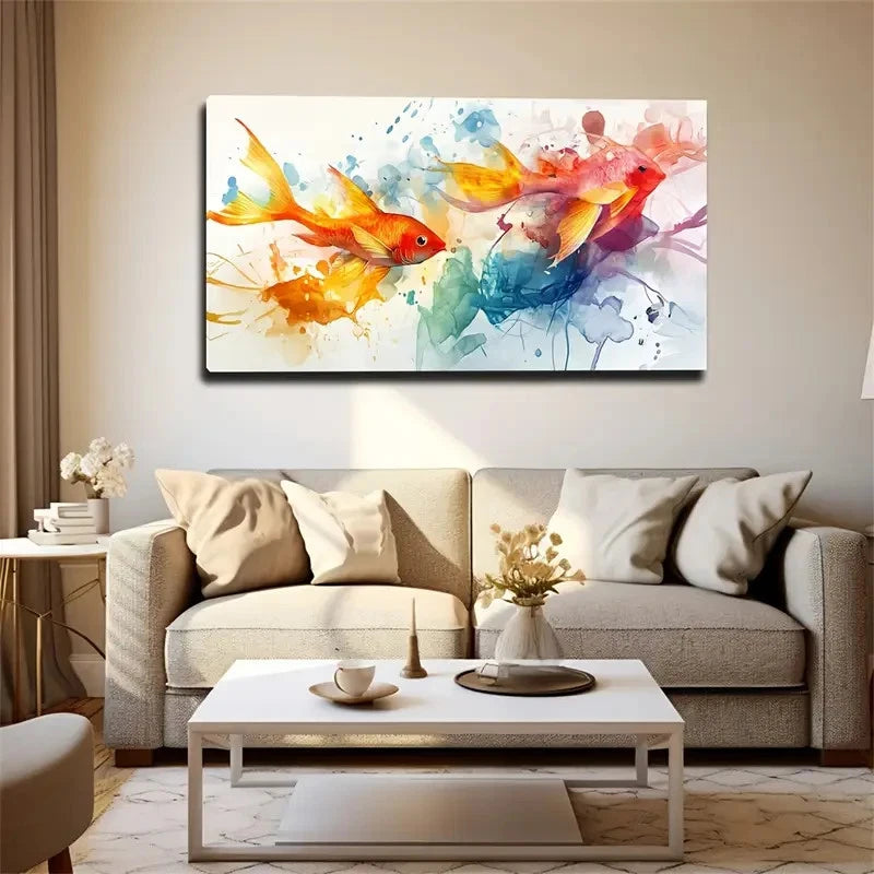Goldfish Swimming Together Wall Art Canvas Office Home Room Framed 120x60cm