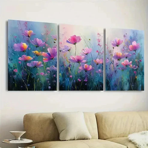 3pcs Flower On Canvas, Art, Pink Floral Wall Art Set Canvas Unframed - High Quality Print 100% Australian Made Wall Canvas - Bella Home Decor