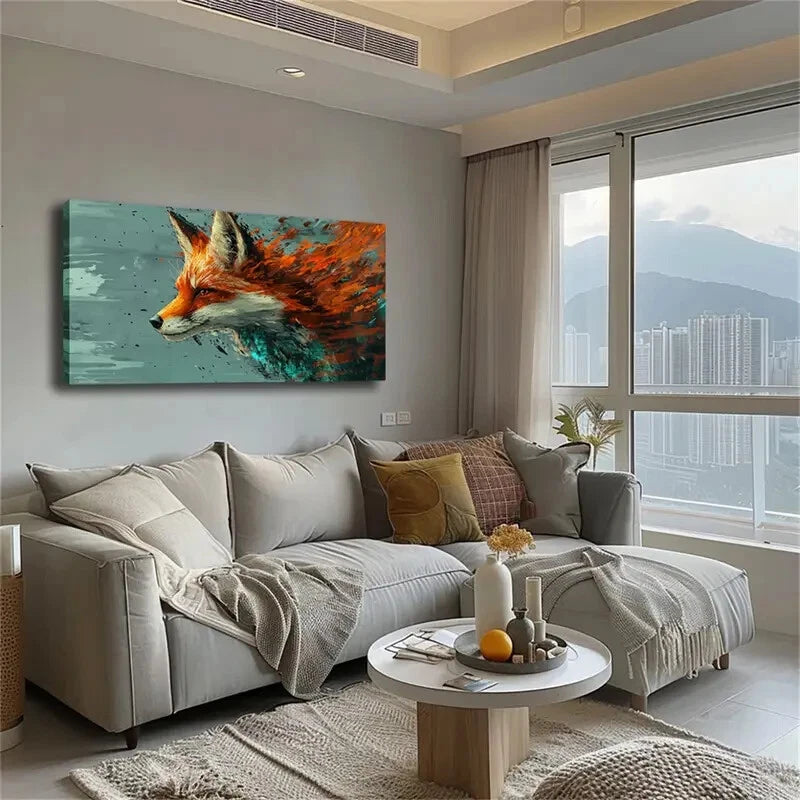 Modern Minimalist Fox Head Wall Art Canvas Office Home Room Framed 120x60cm - Bella Home Decor