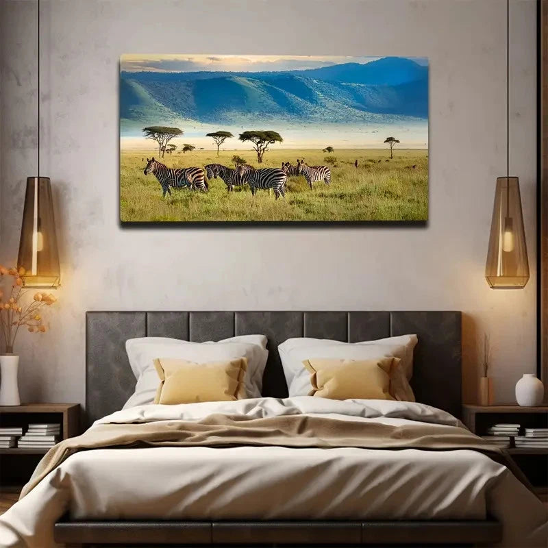 Serene Spring Savanna Wall Art Canvas Office Home Room Framed 120x60cm