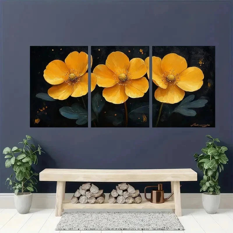 3pcs Buttercup Flower Gardener Perfect Wall Art Set Canvas Framed 40x60cm - High Quality Print 100% Australian Made Wall Canvas Ready to Hang - Bella Home Decor