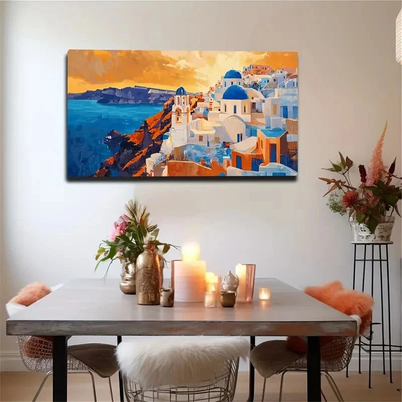 Blue And White House Wall Art Canvas Office Home Room Framed 120x60cm