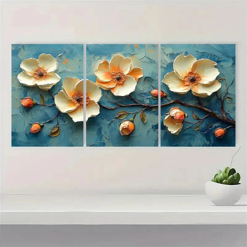 3pcs Original Flower Painting WB Wall Art Set Canvas Framed 40x60cm - High Quality Print 100% Australian Made Wall Canvas Ready to Hang