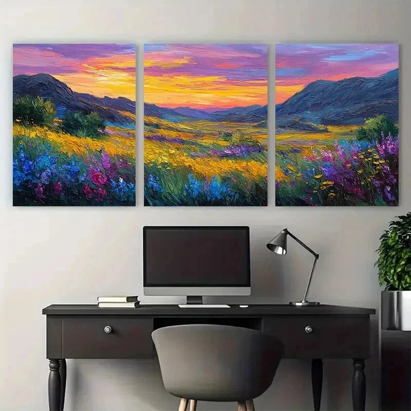 3pcs Field Landscape Art Golden Sunset Perfect Wall Art Set Canvas Framed 50x70cm - High Quality Print 100% Australian Made Wall Canvas Ready to Hang