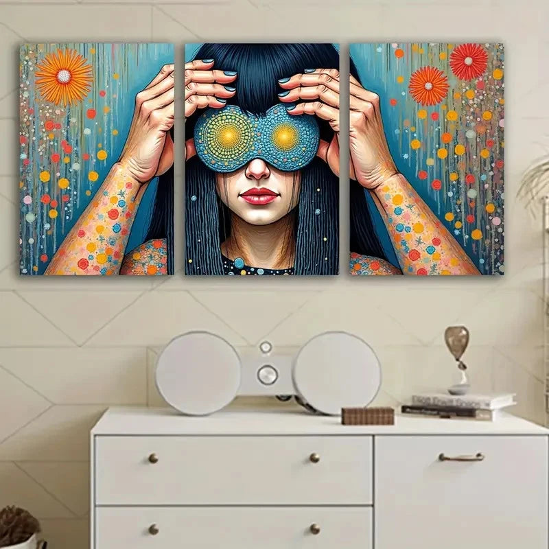 3pcs Woman With Colorful Tattoos & Sunflower Wall Art Set Canvas Framed 60x90cm - High Quality Print 100% Australian Made Wall Canvas Ready to Hang