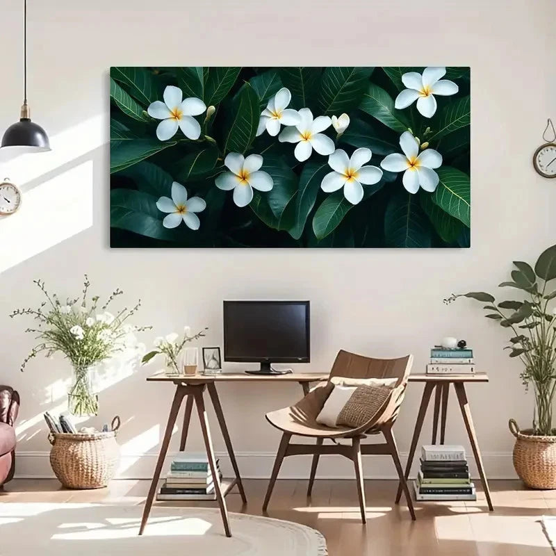 White Flowers & Dark Foliage Wall Art Canvas Office Home Room Framed 120x60cm - Bella Home Decor