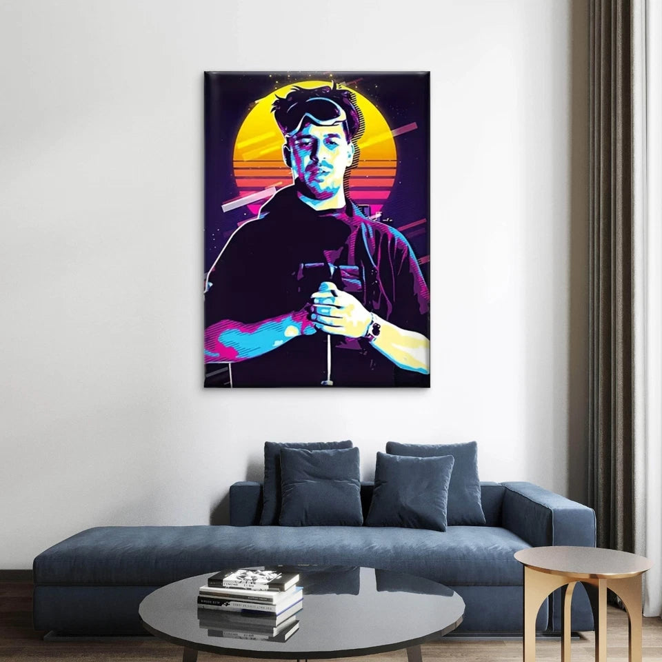 Synthwave Portrait in Neon 40x60cm Metal Print Ready to Hang