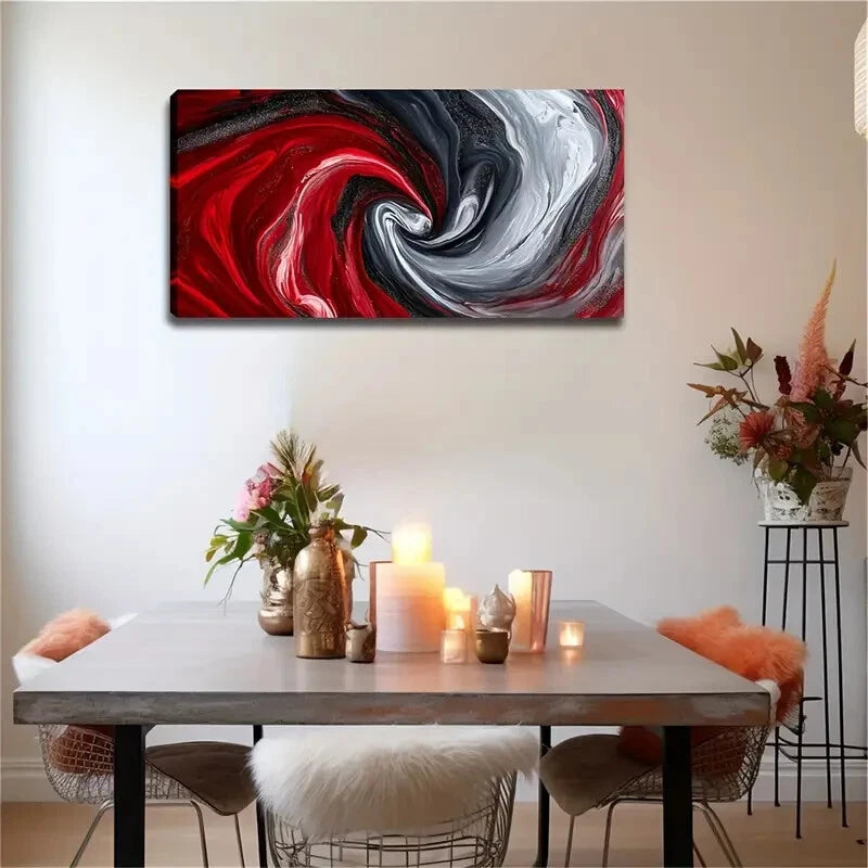 Vortex Design Red Black Gray Wall Art Canvas Office Home Room Framed 120x60cm - Bella Home Decor