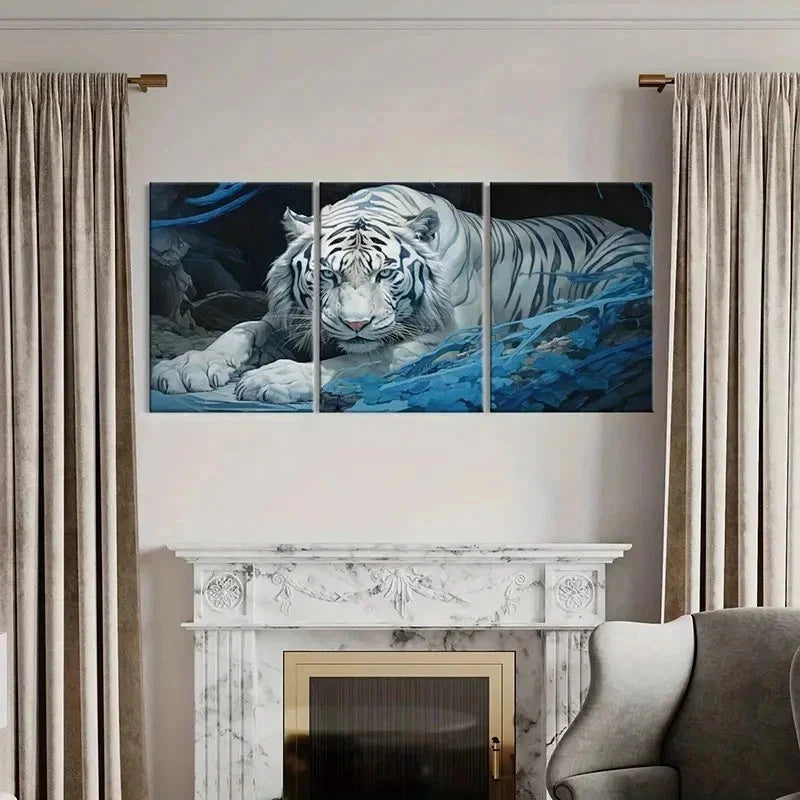 3pcs White Tiger Fantasy Animal Decor Wall Art Set Canvas Framed 60x90cm - High Quality Print 100% Australian Made Wall Canvas Ready to Hang