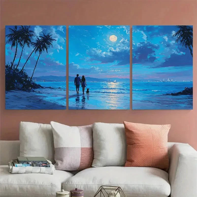 3pcs Romantic Beach Couple Dog Perfect Wall Art Set Canvas Framed 40x60cm - High Quality Print 100% Australian Made Wall Canvas Ready to Hang