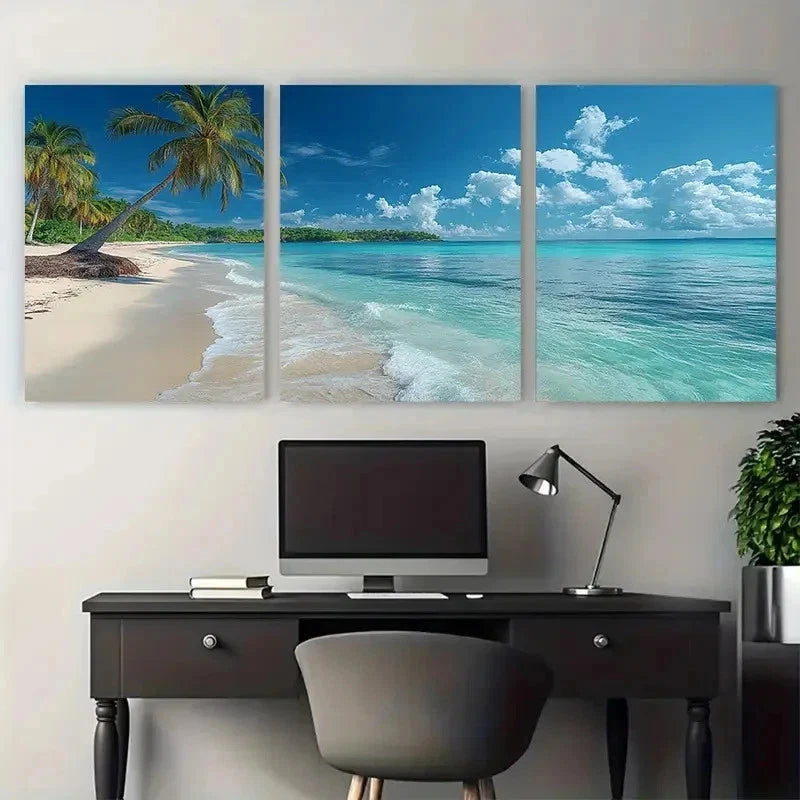 3pcs Tropical Paradise Large Palm Tree Perfect Wall Art Set Canvas Framed 50x70cm - High Quality Print 100% Australian Made Wall Canvas Ready to Hang
