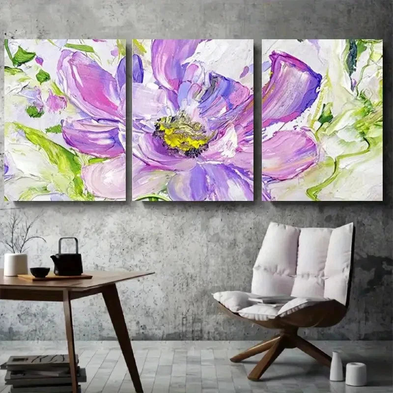 3pcs Bohemian Purple Abstract Floral Wall Art Set Canvas Framed 40x60cm - High Quality Print 100% Australian Made Wall Canvas Ready to Hang - Bella Home Decor