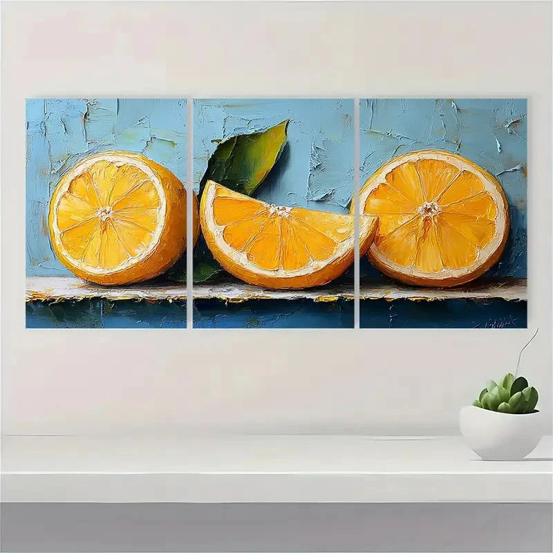 3pcs Lemon Slice Painting Fruit LS Wall Art Set Canvas Framed 60x90cm - High Quality Print 100% Australian Made Wall Canvas Ready to Hang