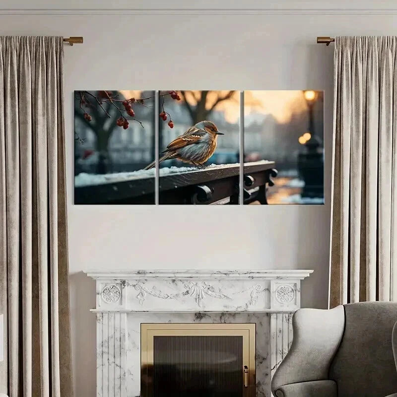 3pcs Birds Sparrows on a Street Painting Wall Art Set Canvas Framed 50x70cm - High Quality Print 100% Australian Made Wall Canvas Ready to Hang - Bella Home Decor