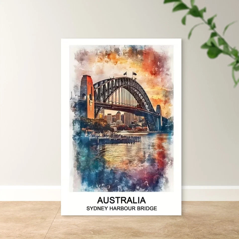 Australia Sydney Harbour Bridge & Opera Travel Poster Print Wall Art