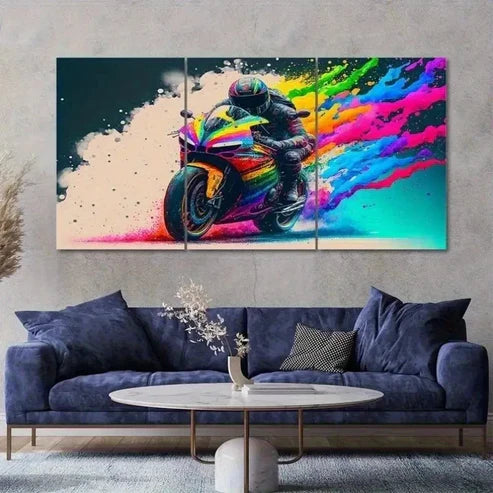 3pcs Vibrant Fantasy Motorcycle Wall Art Canvas Unframed - High Quality Print 100% Australian Made Wall Canvas