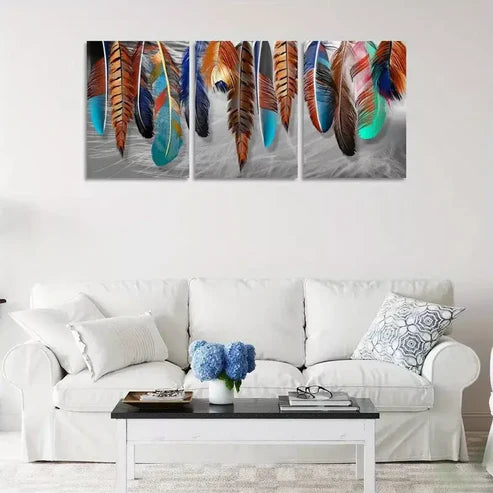 3pcs Modern Cool Decorative Feather Aesthetic Wall Art Canvas Unframed - High Quality Print 100% Australian Made Wall Canvas