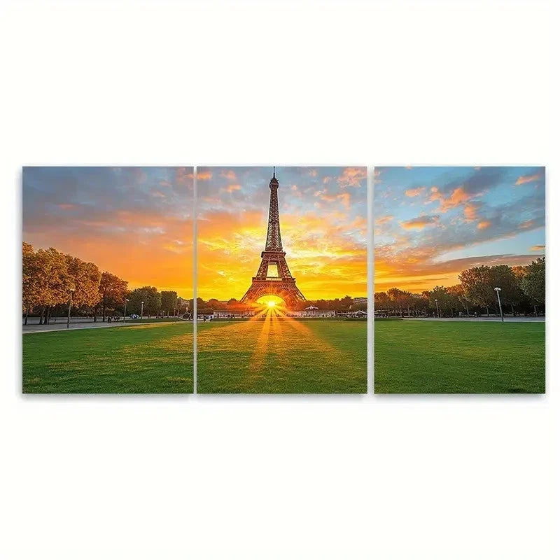 3pcs Eiffel Tower Sunset Wall Art EW Wall Art Set Canvas Framed 40x60cm - High Quality Print 100% Australian Made Wall Canvas Ready to Hang - Bella Home Decor
