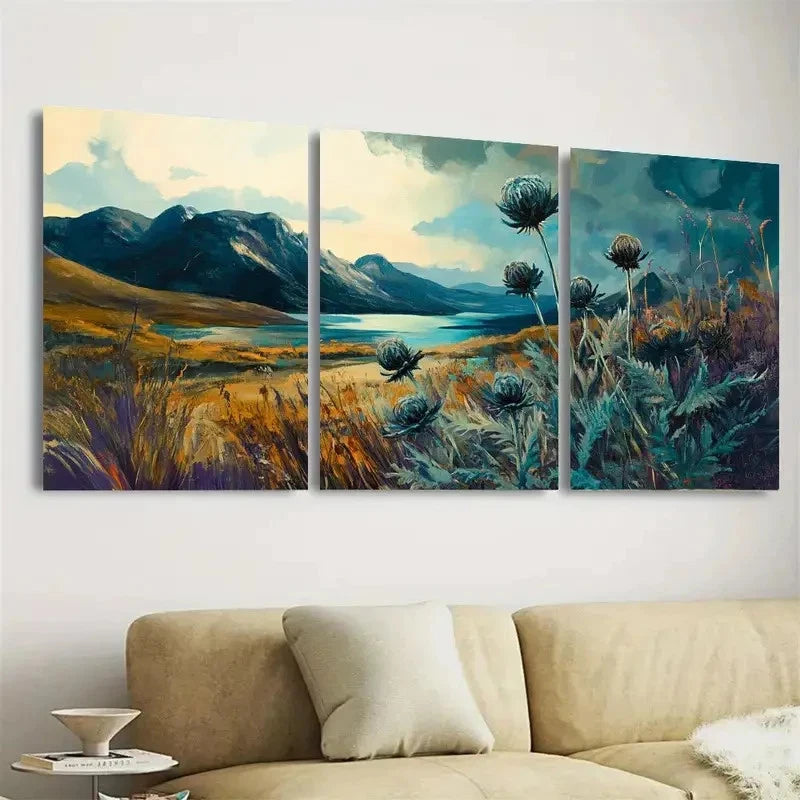 3pcs Thistle Contemporary Wall Art Set Canvas Framed 50x70cm - High Quality Print 100% Australian Made Wall Canvas Ready to Hang - Bella Home Decor