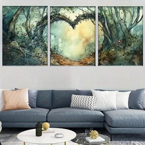 3pcs Nature Pathway Enchanted Forest Heart Arch Wall Art Canvas Unframed - High Quality Print 100% Australian Made Wall Canvas