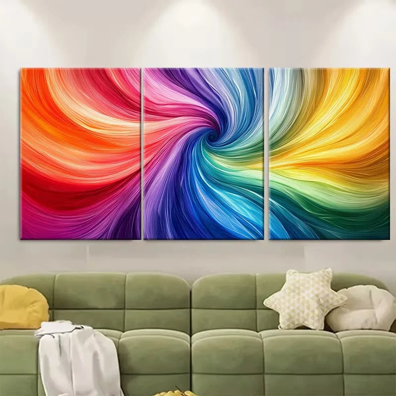 3pcs Abstract Rainbow Swirl Psychedelic Metal Print Ready to Hang Art
