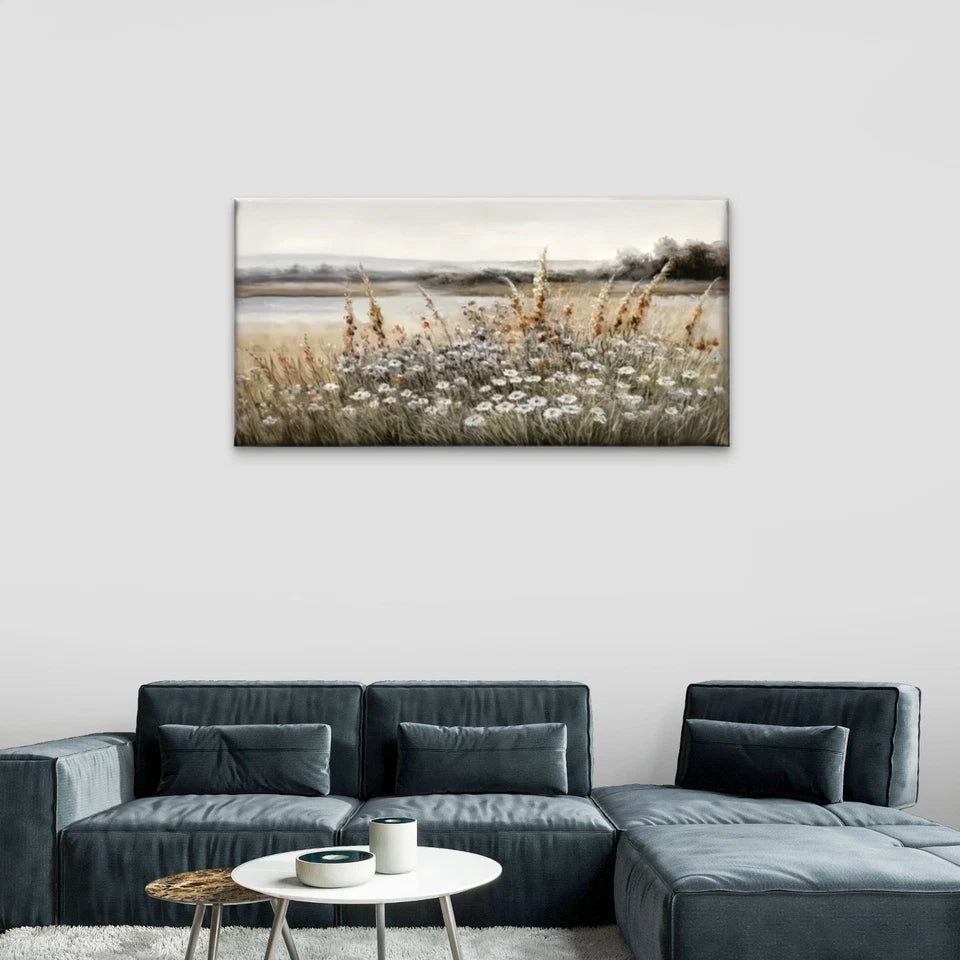 Flower Field Nature Wall Art Canvas Office Home Room Framed 120x60cm