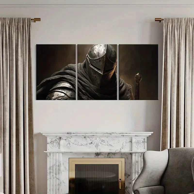 3pcs Medieval Knight Armor Dark Cloak Wall Art Set Canvas Framed 40x60cm - High Quality Print 100% Australian Made Wall Canvas Ready to Hang