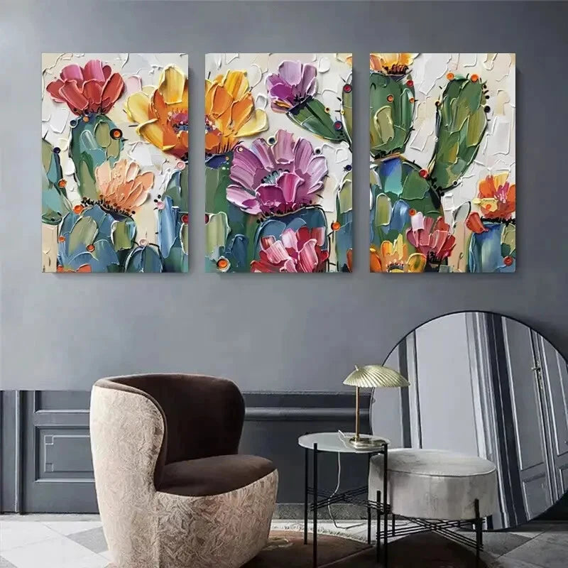 3pcs Abstract Floral & Cactus Modern Perfect Wall Art Set Canvas Framed 40x60cm - High Quality Print 100% Australian Made Wall Canvas Ready to Hang - Bella Home Decor