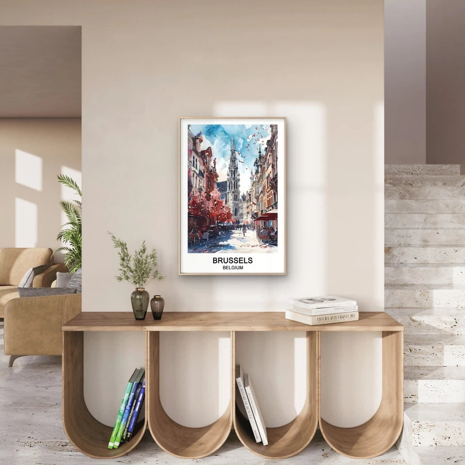 Brussels Belgium Cityscape Travel Poster Print Wall Art
