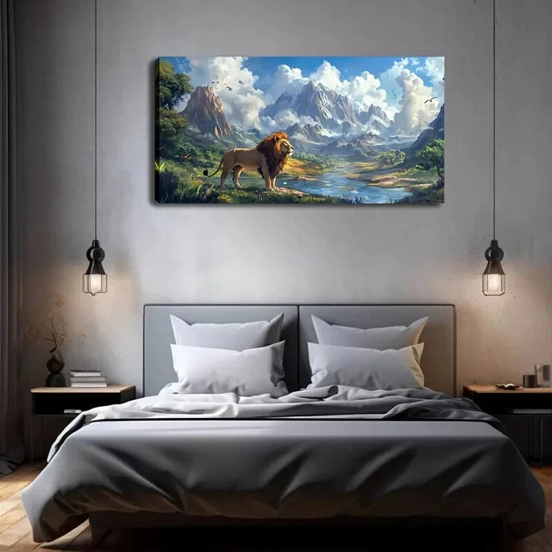 Majestic Lion Standing Lush Wall Art Canvas Office Home Room Framed 120x60cm - Bella Home Decor