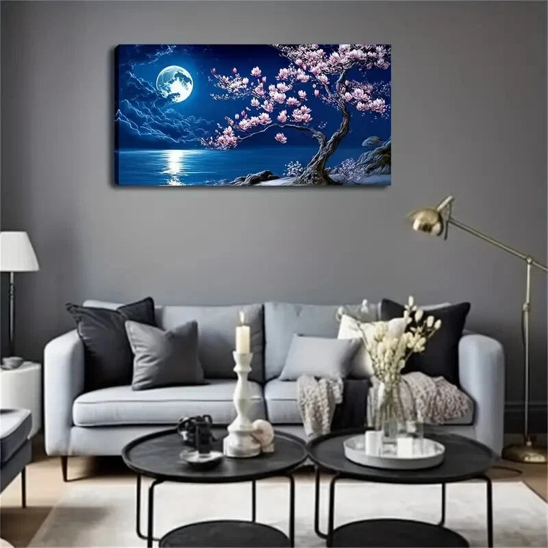 The Dark Blue Night Sky Moon Wall Art Canvas Office Home Room Framed 120x60cm - Bella Home Decor