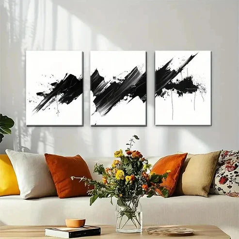 3pcs Modern Abstract Black White Stroke Perfect Wall Art Canvas Unframed - High Quality Print 100% Australian Made Wall Canvas