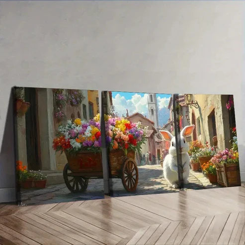 3pcs Rabbit with Wheelbarrow Wall Art Set Canvas Unframed – High Quality Print 100% Australian Made Wall Canvas