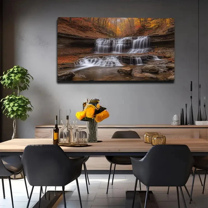 Serene Waterfall Scene Wall Art canvas office home room framed 120x60cm - Bella Home Decor