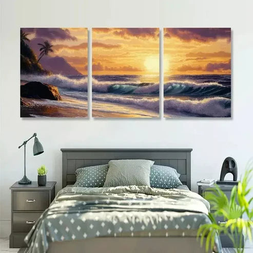3pcs White Flower Graffiti on a Brown Backdrop Art Set Canvas Unframed - High Quality Print 100% Australian Made Wall Canvas